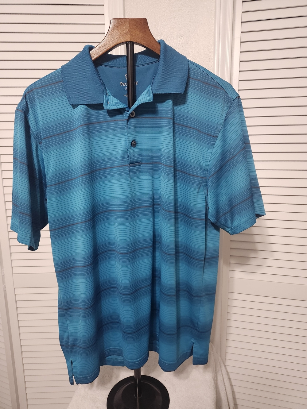 Men’s Teal Striped Performance Polo by